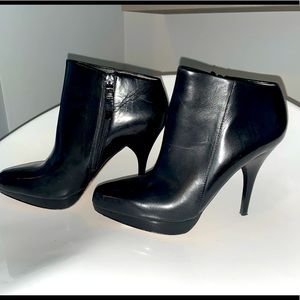 Black genuine leather ankle booties